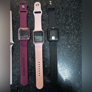 3 Smartwatch Set - Black, Pink, Purple Bands - Fits Large